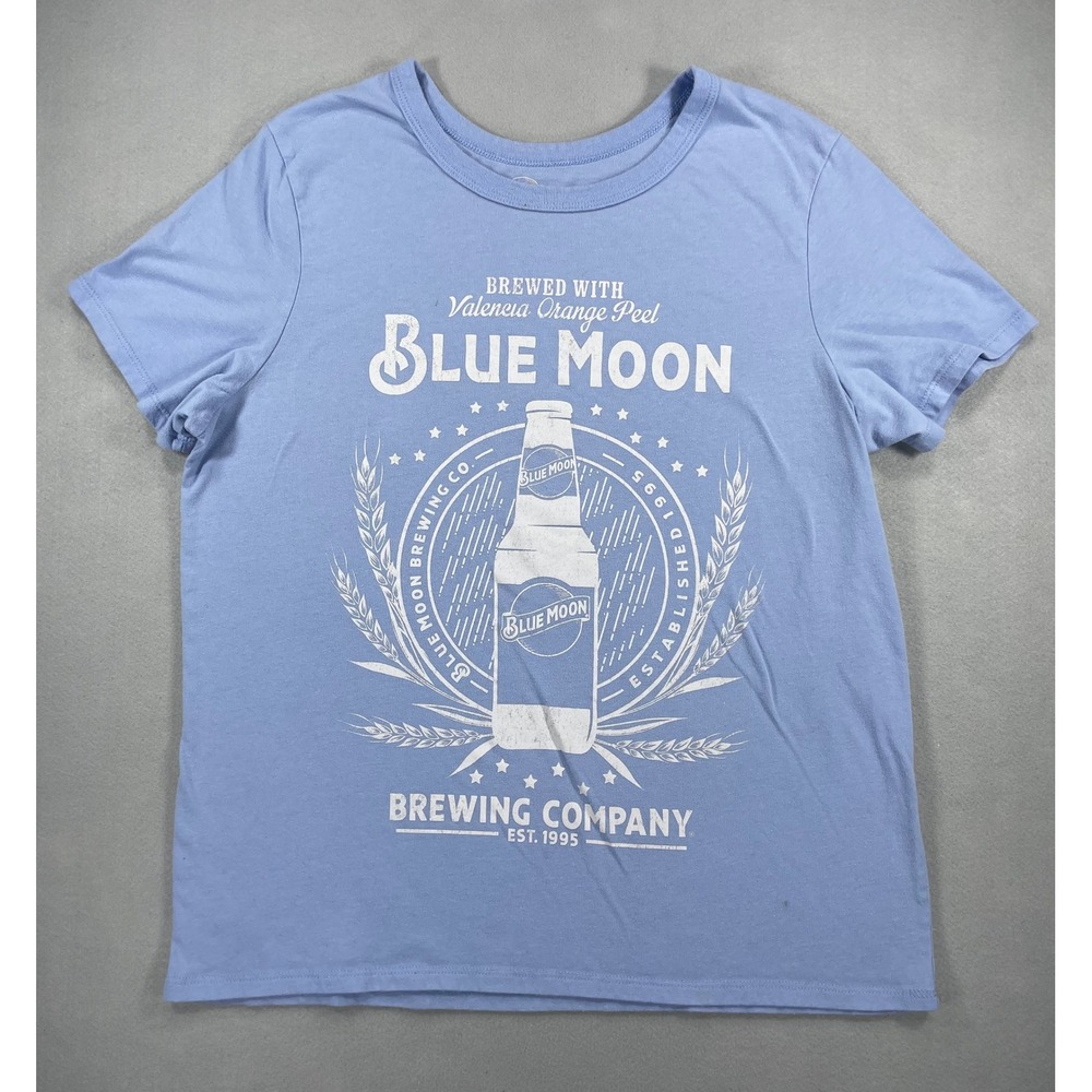 Blue Moon Brewing Company Graphic T-Shirt Womens‎ Large Blue Beer Logo Tee L